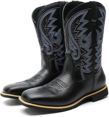 Mens Brown Cowboy Boots Square Toe Shoes Fall Boots for Men Leather Country Work Boot in Kuwait