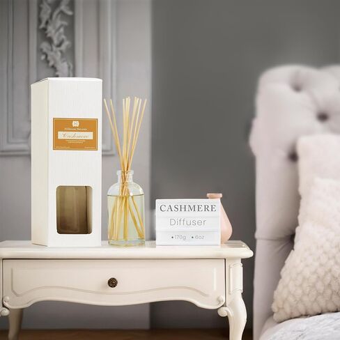 Hillhouse Naturals Reed Diffuser Set - Cashmere Scent Diffuser - Reed Diffusers for Home with Long Lasting Fragrance – 6 oz Oil – Diffuse Time 4-6 Months – Made in The USA in Saudi Arabia