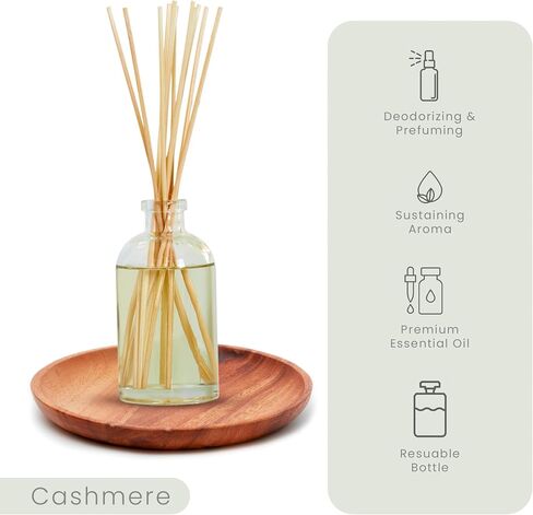 Hillhouse Naturals Reed Diffuser Set - Cashmere Scent Diffuser - Reed Diffusers for Home with Long Lasting Fragrance – 6 oz Oil – Diffuse Time 4-6 Months – Made in The USA in Saudi Arabia