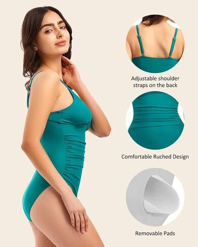 Women's One Piece Swimsuit Slimming Tummy Control Bathing Suit High Waist High Cut Ruched V Neck Vintage Swimwear in Kuwait