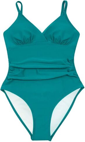 Women's One Piece Swimsuit Slimming Tummy Control Bathing Suit High Waist High Cut Ruched V Neck Vintage Swimwear in Kuwait