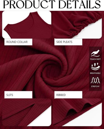 Neer 2 Pack Women's Cotton Cotton Alcyless Dresses Frustes ، Scoop Dick Side Slit Clits Eltsics Ruched BodyCon in Saudi Arabia