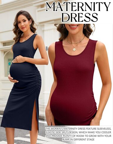 Neer 2 Pack Women's Cotton Cotton Alcyless Dresses Frustes ، Scoop Dick Side Slit Clits Eltsics Ruched BodyCon in Saudi Arabia