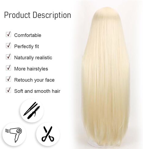 40IN Long Black Straight Wig Anime Fashion Women's Cosplay Role Play with Bangs for Halloween Comics comic con with Wig Cap Heat Resistant (Black) in Saudi Arabia
