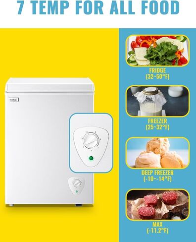 5.0 Cubic Feet Chest Freezer Small Deep Freezers with Removable Storage Basket Free Standing Top Door Compact Freezer 7 Gears Temperature Control Energy Saving for Office Dorm Apartment in Saudi Arabia