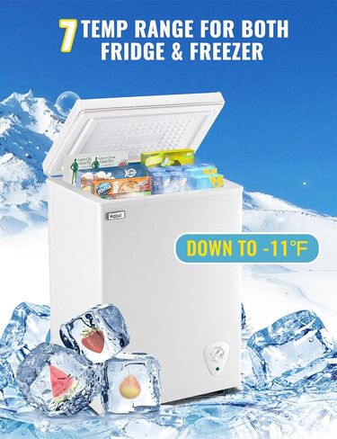 5.0 Cubic Feet Chest Freezer Small Deep Freezers with Removable Storage Basket Free Standing Top Door Compact Freezer 7 Gears Temperature Control Energy Saving for Office Dorm Apartment in Saudi Arabia