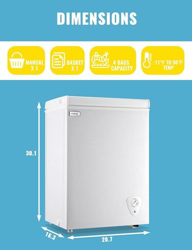 5.0 Cubic Feet Chest Freezer Small Deep Freezers with Removable Storage Basket Free Standing Top Door Compact Freezer 7 Gears Temperature Control Energy Saving for Office Dorm Apartment in Saudi Arabia