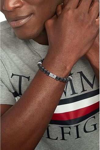 Tommy Hilfiger Men's Jewelry Wood Beaded Bracelet Color: Black (Model: 2790323) in Saudi Arabia