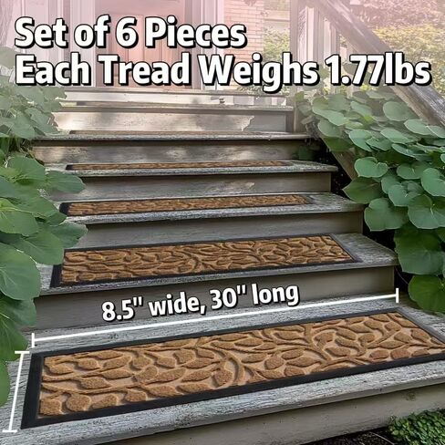 Aucuda 6pcs 8.5 "× 30" سلم Coco Coir Stair للشيوخ والكلب على خطوات خشبية داخلية ، شتاء ، عداء الجليد الدرج غير المنزلق مع دعم المطاط ، سجادة درج الحصير للقبضة في الهواء الطلق in Kuwait