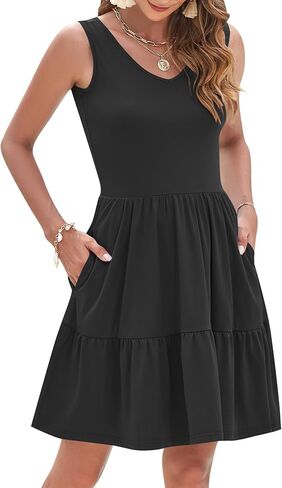 AUSELILY Womens Summer Dresses 2025 Casual Sleeveless Sundress Beach Vacation Flowy Tiered Short Dresses with Pockets in Saudi Arabia