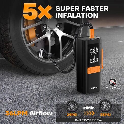 Tire Inflator Portable Air Compressor, 5X Faster 150PSI Car Tire Air Pump for Inflatables, 12V DC Wireless Tire Inflator with LED light/Digital Pressure Gauge, for Car/Motorcycles/Bicycles/Balls in Saudi Arabia