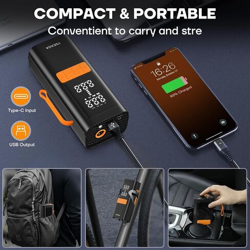 Tire Inflator Portable Air Compressor, 5X Faster 150PSI Car Tire Air Pump for Inflatables, 12V DC Wireless Tire Inflator with LED light/Digital Pressure Gauge, for Car/Motorcycles/Bicycles/Balls in Saudi Arabia