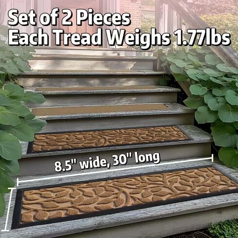 Aucuda 6pcs 8.5 "× 30" سلم Coco Coir Stair للشيوخ والكلب على خطوات خشبية داخلية ، شتاء ، عداء الجليد الدرج غير المنزلق مع دعم المطاط ، سجادة درج الحصير للقبضة في الهواء الطلق in Kuwait