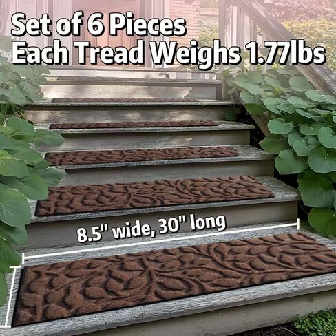 Aucuda 6pcs 8.5 "× 30" سلم Coco Coir Stair للشيوخ والكلب على خطوات خشبية داخلية ، شتاء ، عداء الجليد الدرج غير المنزلق مع دعم المطاط ، سجادة درج الحصير للقبضة في الهواء الطلق in Kuwait