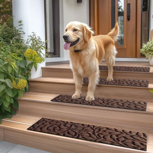 Aucuda 6pcs 8.5 "× 30" سلم Coco Coir Stair للشيوخ والكلب على خطوات خشبية داخلية ، شتاء ، عداء الجليد الدرج غير المنزلق مع دعم المطاط ، سجادة درج الحصير للقبضة في الهواء الطلق in Kuwait