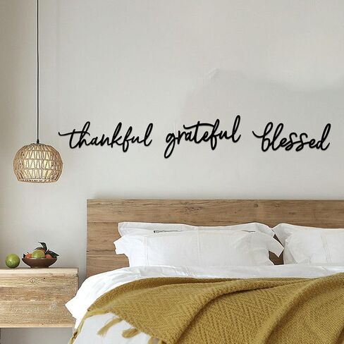 Thankful Grateful Blessed Letter Sign Metal Wall Decor, 3 Piece Black Letters Wall Art for Bathroom Bedroom Metal Words Wall Decor for Home Decor in Saudi Arabia