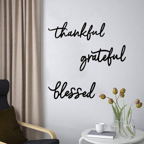 Thankful Grateful Blessed Letter Sign Metal Wall Decor, 3 Piece Black Letters Wall Art for Bathroom Bedroom Metal Words Wall Decor for Home Decor in Saudi Arabia