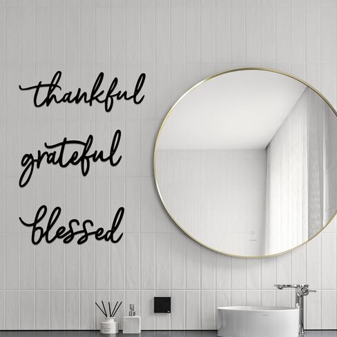 Thankful Grateful Blessed Letter Sign Metal Wall Decor, 3 Piece Black Letters Wall Art for Bathroom Bedroom Metal Words Wall Decor for Home Decor in Saudi Arabia