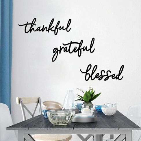 Thankful Grateful Blessed Letter Sign Metal Wall Decor, 3 Piece Black Letters Wall Art for Bathroom Bedroom Metal Words Wall Decor for Home Decor in Saudi Arabia