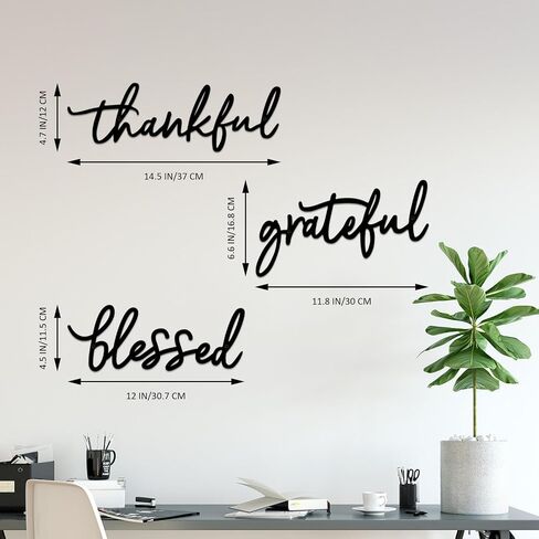 Thankful Grateful Blessed Letter Sign Metal Wall Decor, 3 Piece Black Letters Wall Art for Bathroom Bedroom Metal Words Wall Decor for Home Decor in Saudi Arabia