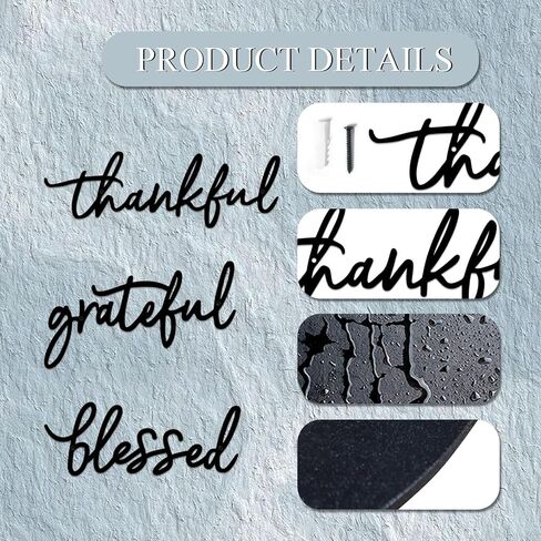Thankful Grateful Blessed Letter Sign Metal Wall Decor, 3 Piece Black Letters Wall Art for Bathroom Bedroom Metal Words Wall Decor for Home Decor in Saudi Arabia