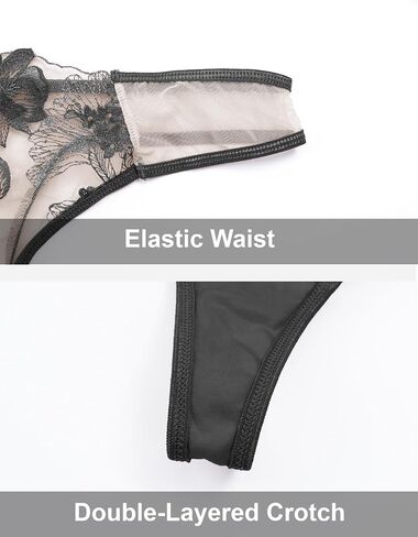SEAUR Women's Sexy Floral Lace Lingerie Set Sheer Embroidered Mesh Bra and Panty in Saudi Arabia