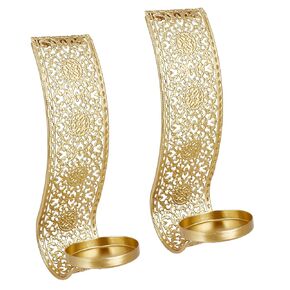 NICENEEDED Wall Candle Sconce Set of 2, Metal Wall Mounted Candle Holder for Home, Gold Sconces Wall Art Decorations for Living Room Bathroom Dining Room