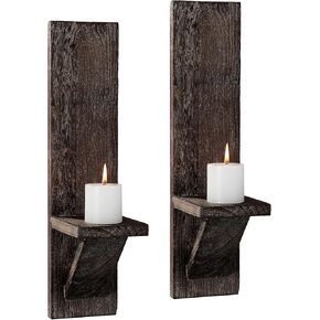 Wall Sconce Candle Holder, Wall Mount Wooden Candle Holders, Rustic Wall Decor Floating Shelves, Farmhouse Candle Flowers Vase Wall Shelf for Bathroom Bedroom Living Room, Set of 2