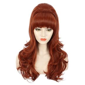Karlery Adult Women Long Wavy Ginger Auburn Wig - Big Red Bouffant Beehive 60s 70s Themed Party Wig