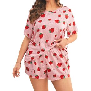 Maplehub Womens Pajamas مجموعة 2 قطعة بالإضافة إلى حجم قصير الأكمام ساتان ساتان ساتان PJS