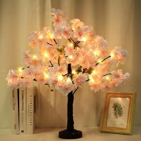 24IN Cherry Blossom Tree Light, 36 LED Lights Tabletop Tree with Timer Pink Flower Tree Lamp with USB Plug or Battery Operated for Home Wedding Party Indoor Decoration