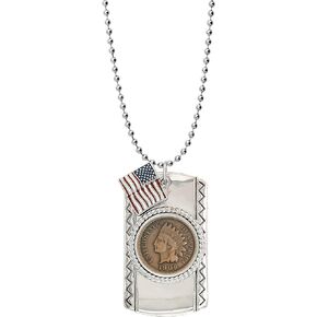 Pendant Indian Head Penny Dog Tag | Coin Necklace | Flag Charm | Unisex Ball Chain