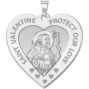 PicturesOnGold.com Saint Valentine Heart Shaped Religious Medal - 2/3 Inch Size of Dime, Sterling Silver