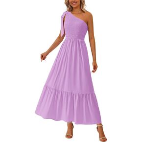 PRETTYGARDEN Womens One Shoulder Summer Maxi Dress Smocked Flowy Boho Beach Long Sundress Sleeveless Wedding Guest Dresses in Kuwait