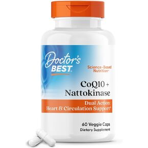 Doctor's BEST CoQ10 100 mg + Nattokinase 2,000FU, Supports Heart & Circulation Support, Non-GMO, Gluten Free, Vegan, 60 Veggie Caps