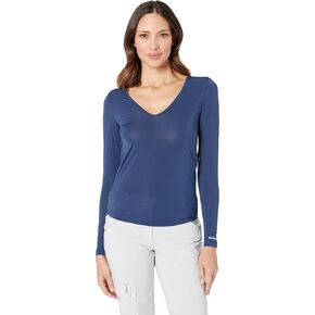 Jamie Sadock Sunsense® Long Sleeve Layering Top for Women – Plunging V-Neckline – Long Sleeves – Curved Hem Layering Top Moonlit Navy MD One Size