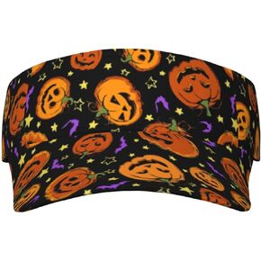 Cute Halloween Bat Pumpkin Hats Women Men Wide Brim Adjustable Fit Visor