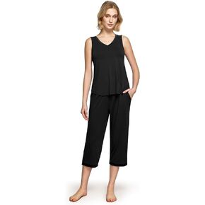 Bamboo Viscose Women's Pajama Sets V Neck Tank Tops with Capri Pants Two-piece Lounge Sets