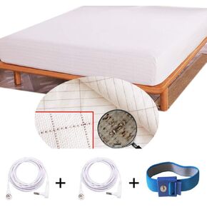 Amerthing Grounding Fitted Sheet, Conductive Mat with 5% Silver Thread for Better Sleep Healthy Earth Energy Grey Color with Cords and Grounding Bracelet (King Sheet Size 78x80x13 inch)