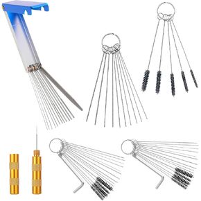 Carburetor Carbon Dirt Jet Remove Cleaner Tool, Carburetor Cleaning Kit, 15 Pieces Nylon Brushes, Cleaning Needles, Throttle Wrench, Sharp Pick Tool Kit for Motorcycle Moped ATV Welder Carb Chainsaw