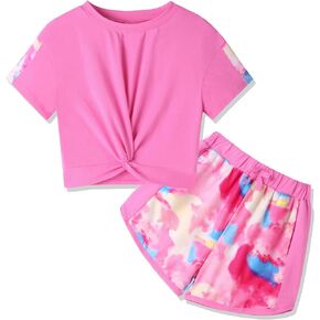 Girls Clothes Twist Front T-Shirt Shorts Sets with Pockets Summer Clothes for Teen Girls Size 6-14 Years