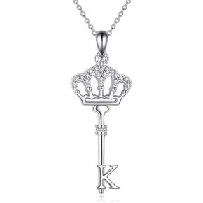 POPLYKE Key Crown Necklace Initial Key Gifts For Women Alphabet Letter Dainty Lucky Script Name Pendant Chain