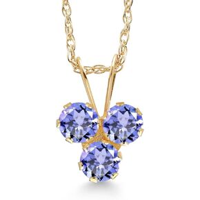 GEM Stone King 14K Gold Gold Blue Tanzanite 3-Stone Netlace for Women (0.45 CTTW ، Gemstone December Birthstone ، Round 3mm ، 18 Inch Chain)