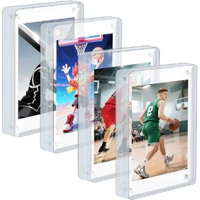 Acrylic Card Frames 4 Pack, 3x5 Magnetic Card Display Frame 17mm Double-sided Trading Card Frame Mini Acrylic Picture Frame for Sports Baseball Cards Photo Display