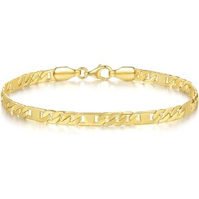 14K Gold Bracelets for Women Mens Bracelet Flat Figaro Chain 14K Gold Chain Bracelet for Womens Trendy Stackable Bracelets for Women 5 Sizes