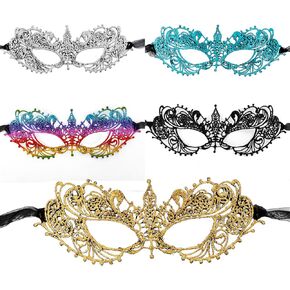5 Pieces LaceMask Elastic, Women Lace Masquerade Masks, Mask for Halloween Thememed Party Venetian Party Mardi Gras