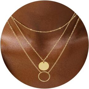 Gold Layered Necklace for Women,Dainty 14K Gold Plated Trendy Pendant Necklace Gold Jewelry for Women