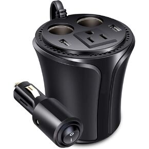 150W Car Power Inverter with 1 AC Outlet + 2x3.1A Dual USB Charging Ports Car Adapter + 2x40W Car Cigarette Lighter Socket DC12V to 110V AC Converter