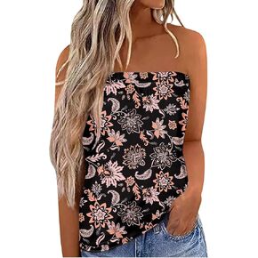 IWOLLENCE Women's Floral Tube Tops Casual Summer Backless Strapless Top Sleeveless Bandeau Tanks Shirt