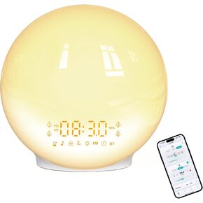 Smart Wake Up Light Sunrise Clock مع محاكاة Dawn Dusk ، 4 إنذارات ، أصوات الطبيعة - وضع نائم ثقيل ، إجراءات مخصصة